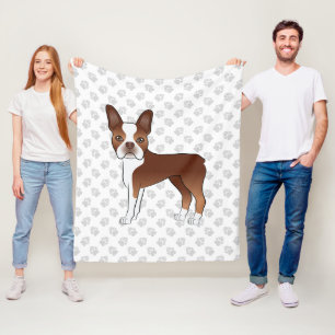 Röd och vit Boston Terrier-serietecknad hund & tas Fleecefilt