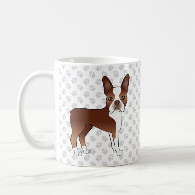 Röd och vit Boston Terrier-serietecknad hund & tas Kaffemugg (Vänster)