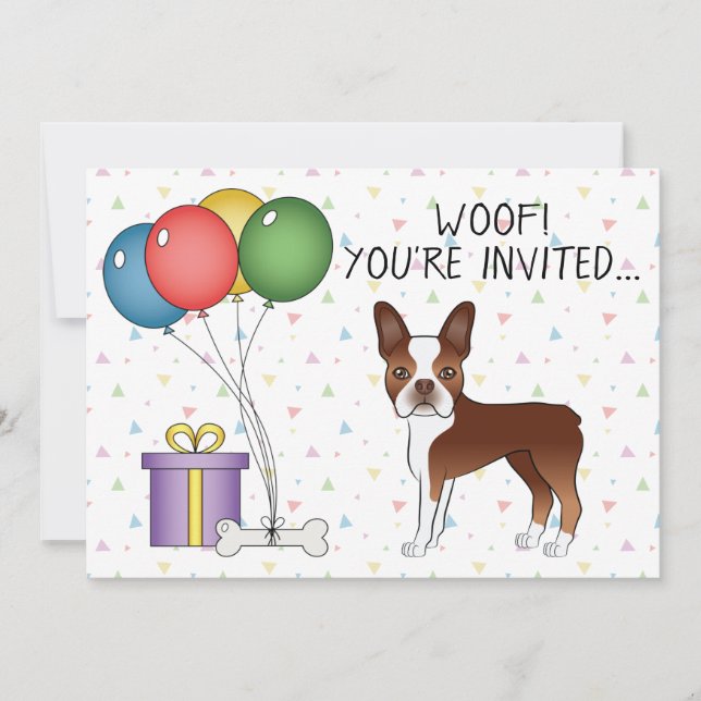 Röd Och Vit Boston Terrier Söt Hund - Födelsedag Inbjudningar (Framsida)