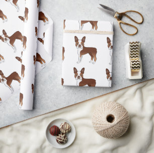 Röd Och Vit Boston Terrier Tecknad Hund Mönster Presentpapper