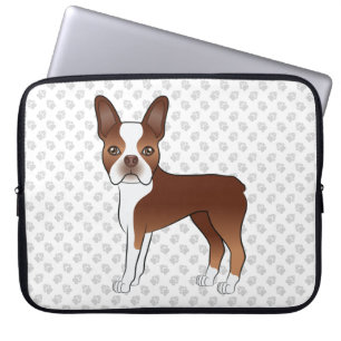 Röd Och Vit Boston Terrier Tecknad Hund & Tassar Laptop Fodral