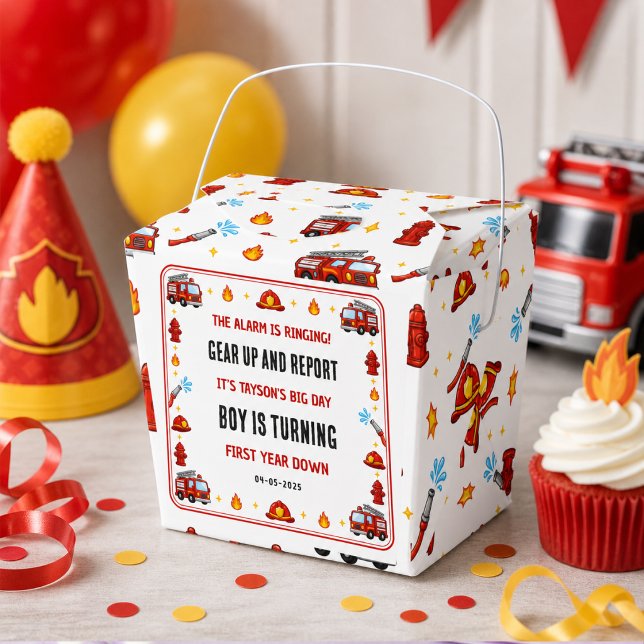 Röd och Vit Brandbil 1-års Födelsedagsfest Presentaskar (Red and White Firetruck 1st Birthday Party Favor Boxes
)