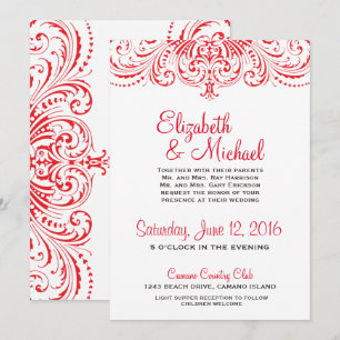 Röd och vit bröllopsinbjudan inbjudningar