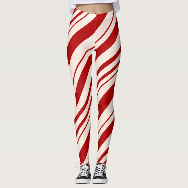 Röd och vit Candy cane strippad Leggings (Framsida)