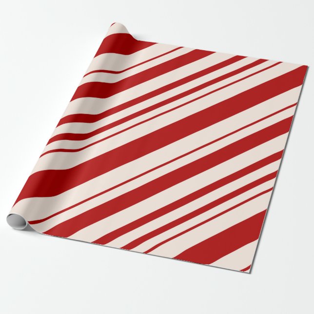 Röd och vit Candy cane strippad Presentpapper (Utrullad)
