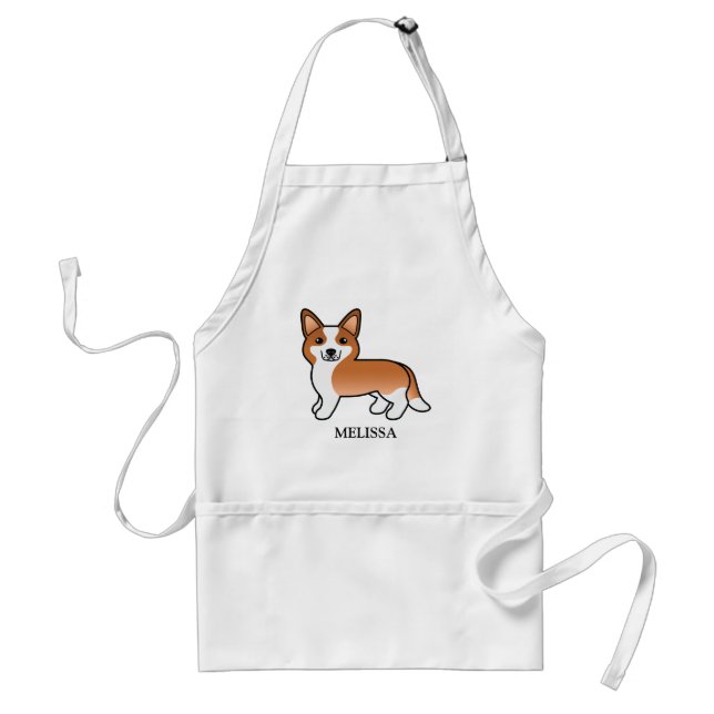 Röd Och Vit Cardigan Welsh Corgi Hund & Namn Förkläde (Framsidan)