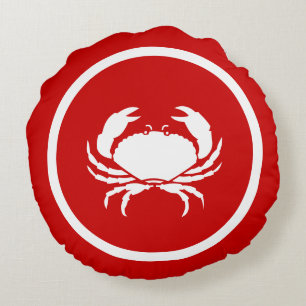 Röd och vit CRAB och hummer Rund Kudde