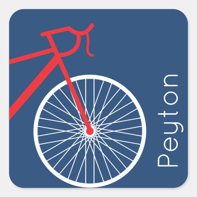 Röd och vit cykel fyrkantigt klistermärke (Framsida)