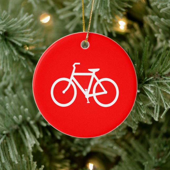 Röd och vit cykelgrafik julgransprydnad keramik (Träd)
