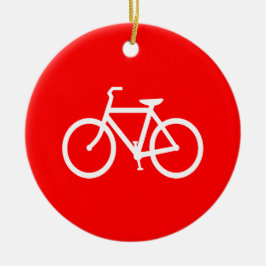 Röd och vit cykelgrafik julgransprydnad keramik