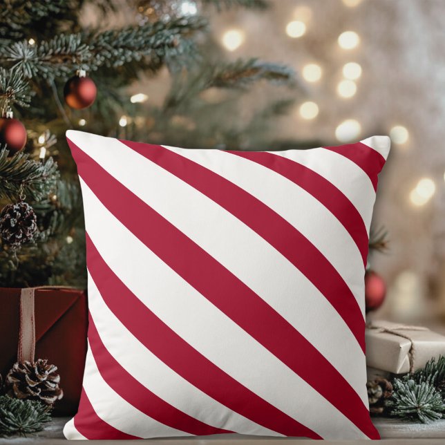 Röd och vit diagonal, rand kudde (Red and White Diagonal Striped Throw Pillow)