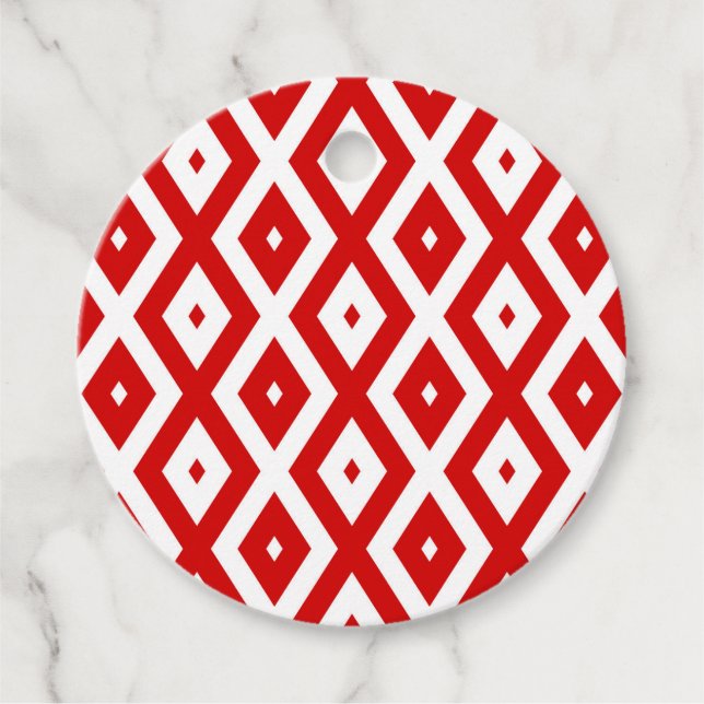 Röd och vit diamant mönster gåvor etiketter (Framsida)