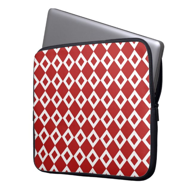 Röd och vit Diamond Mönster Laptop Fodral (Framsidan Vänster)