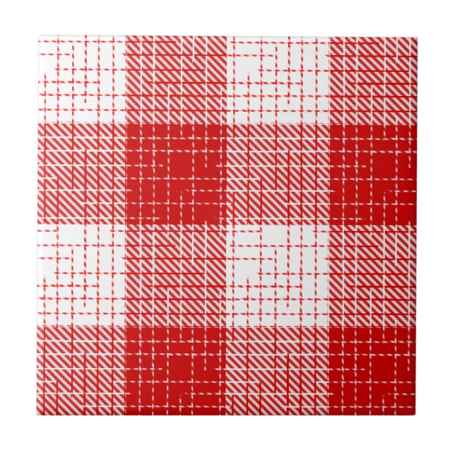 Röd och vit djärv rutig pläd design kakelplatta (Framsidan)