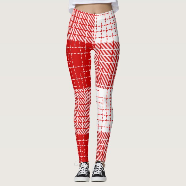 Röd och vit djärv rutig pläd-design  leggings (Framsida)