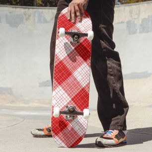 Röd och vit djärv rutig pläd-design mini skateboard bräda 18,5 cm