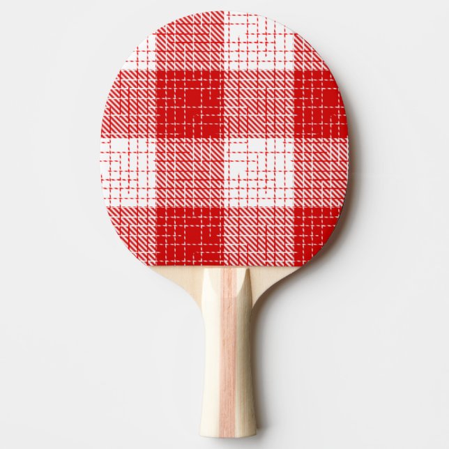Röd och vit djärv rutig pläd-design  pingisracket (Framsidan)