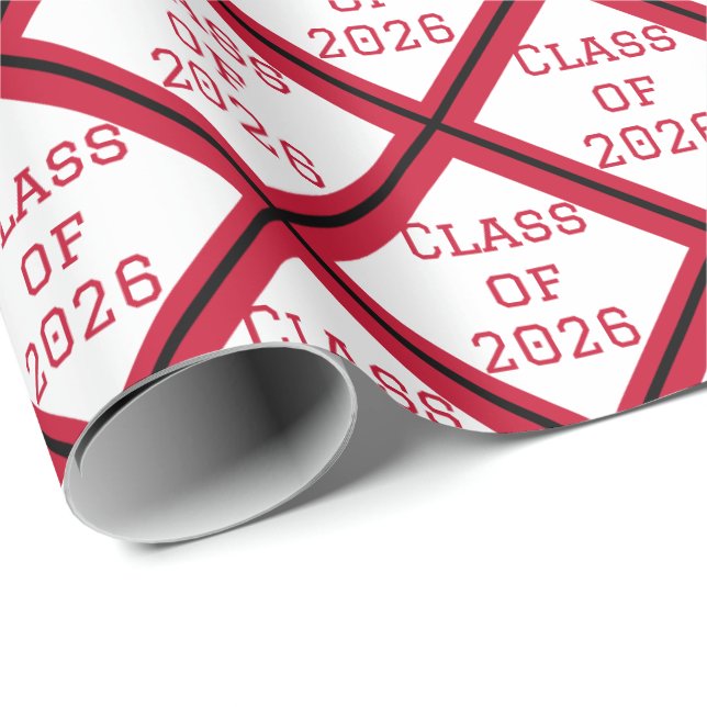 Röd och Vit Examenspresentpapper | 2026 Presentpapper (Rullad Hörn)