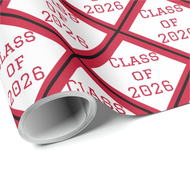 Röd och Vit Examenspresentpapper | 2026 Presentpapper (Rullad Hörn)