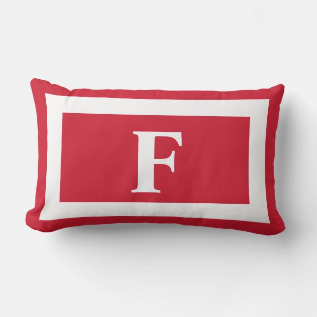Röd och vit fet Monogram initialt utomhus Lumbarkudde (Framsida)