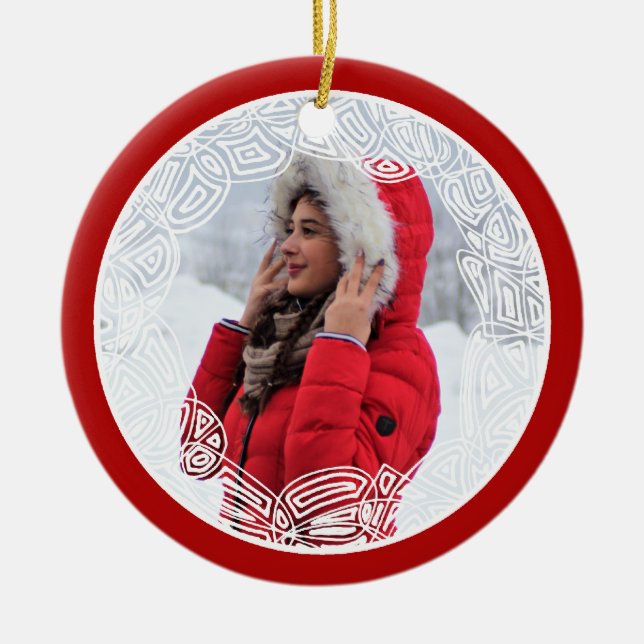 Röd och vit filigree - två sidor julgransprydnad keramik (Framsidan)