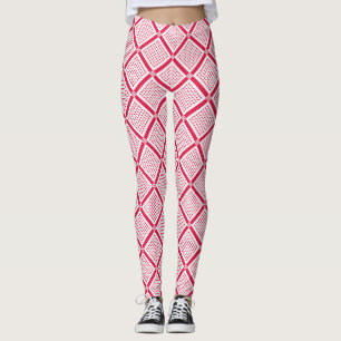 Röd och vit geometrisk rutig mönster retro leggings