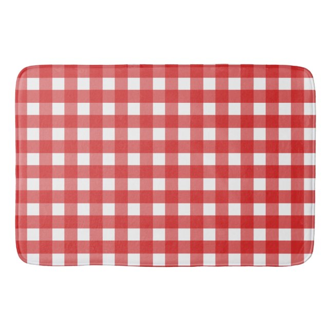 Röd och vit gingham badrumsmatta (Framsidan)