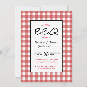 Röd och vit Gingham Grillfest Picknickfest Inbjudningar