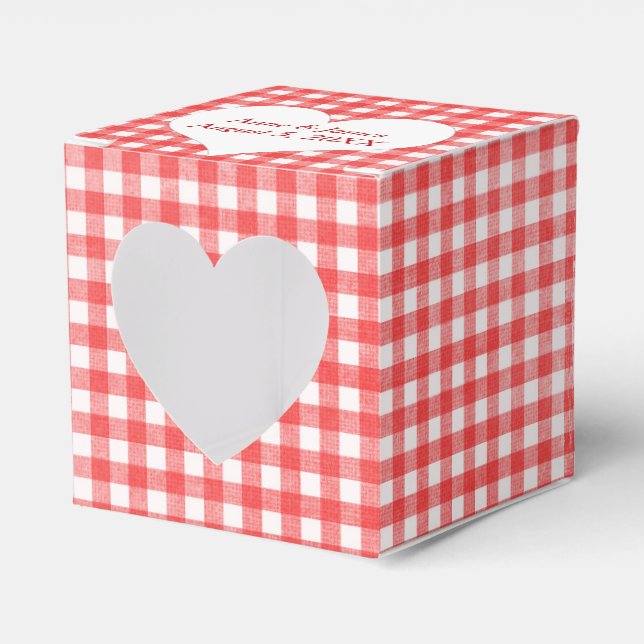 Röd och vit gingham hjärtfavoritlåda presentaskar (Framsidan Sidan)