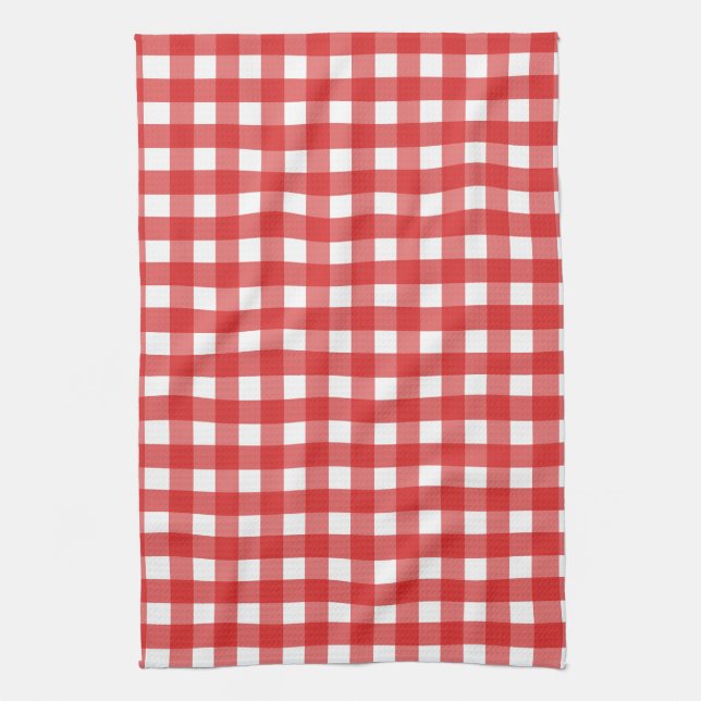 Röd och vit gingham kökshandduk (Vertikal)