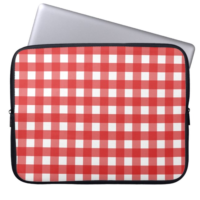 Röd och vit gingham laptop fodral (Framsidan)