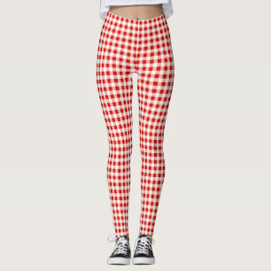 Röd och vit Gingham Pached Skriv ut Leggings