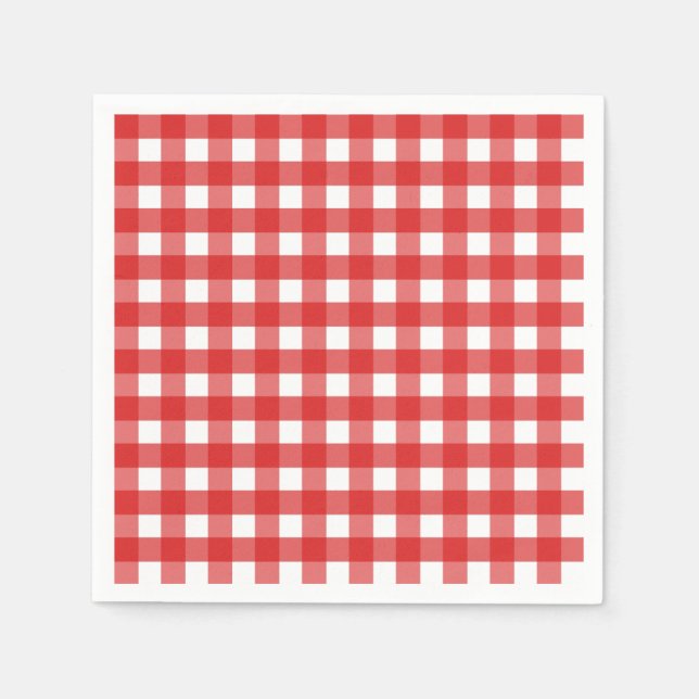Röd och vit gingham pappersservett (Framsidan)