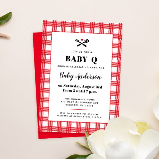 Röd och vit Gingham Plaid Grillfest Baby Shower Inbjudningar (Skapare uppladdad)