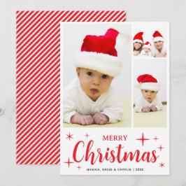 Röd och vit glad jul familjefotocollage julkort