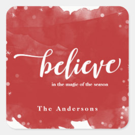 Röd och vit Gnistra tror på julens Helgdag Fyrkantigt Klistermärke