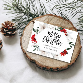 Röd och vit God jul-kort för Blommigt Inbjudningar