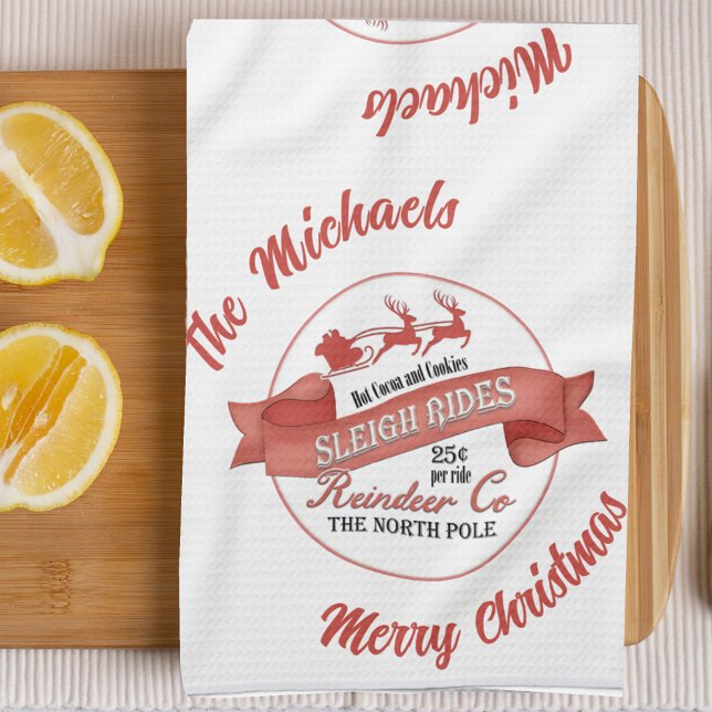 Röd och vit God jul Personlig Kökshandduk (Merry Christmas custom kitchen towel. )