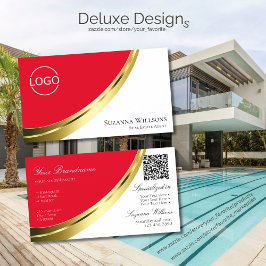 Röd och vit Guld-dekoration med Logotyp och QR-kod Visitkort