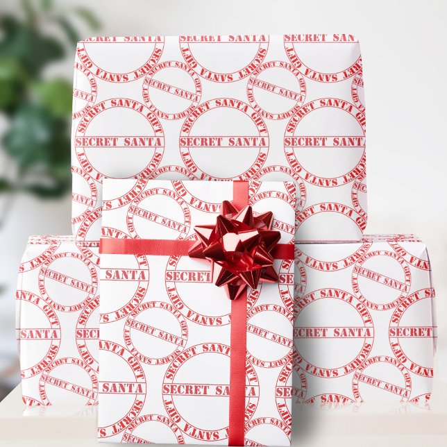 Röd och Vit Hemlig Tomtepresent Typografi Festlig Presentpapper (Perfect wrapping paper for your annual Secret Santa Gift Exchange)