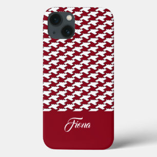 Röd och vit houndstooth mönster monogram