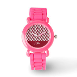Röd och vit houndstooth mönster monogram armbandsur