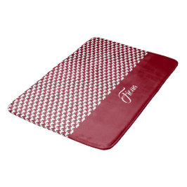 Röd och vit houndstooth mönster monogram badrumsmatta
