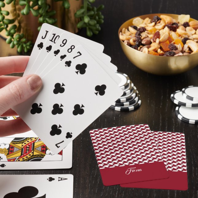 Röd och vit houndstooth mönster monogram casinokort (På plats)