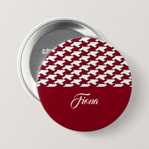 Röd och vit houndstooth mönster monogram knapp