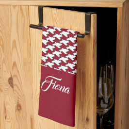 Röd och vit houndstooth mönster monogram kökshandduk