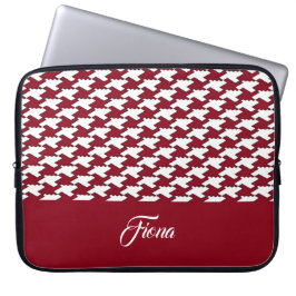 Röd och vit houndstooth mönster monogram laptop fodral