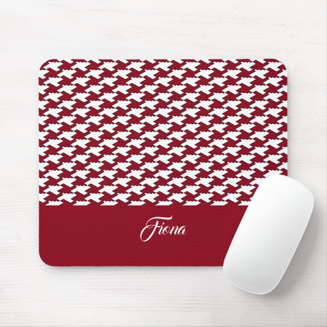 Röd och vit houndstooth mönster monogram musmatta (Med mus)