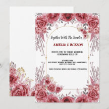 Röd och vit inbjudan till bröllop med vattenfärg