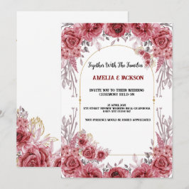 Röd och vit inbjudan till bröllop med vattenfärg